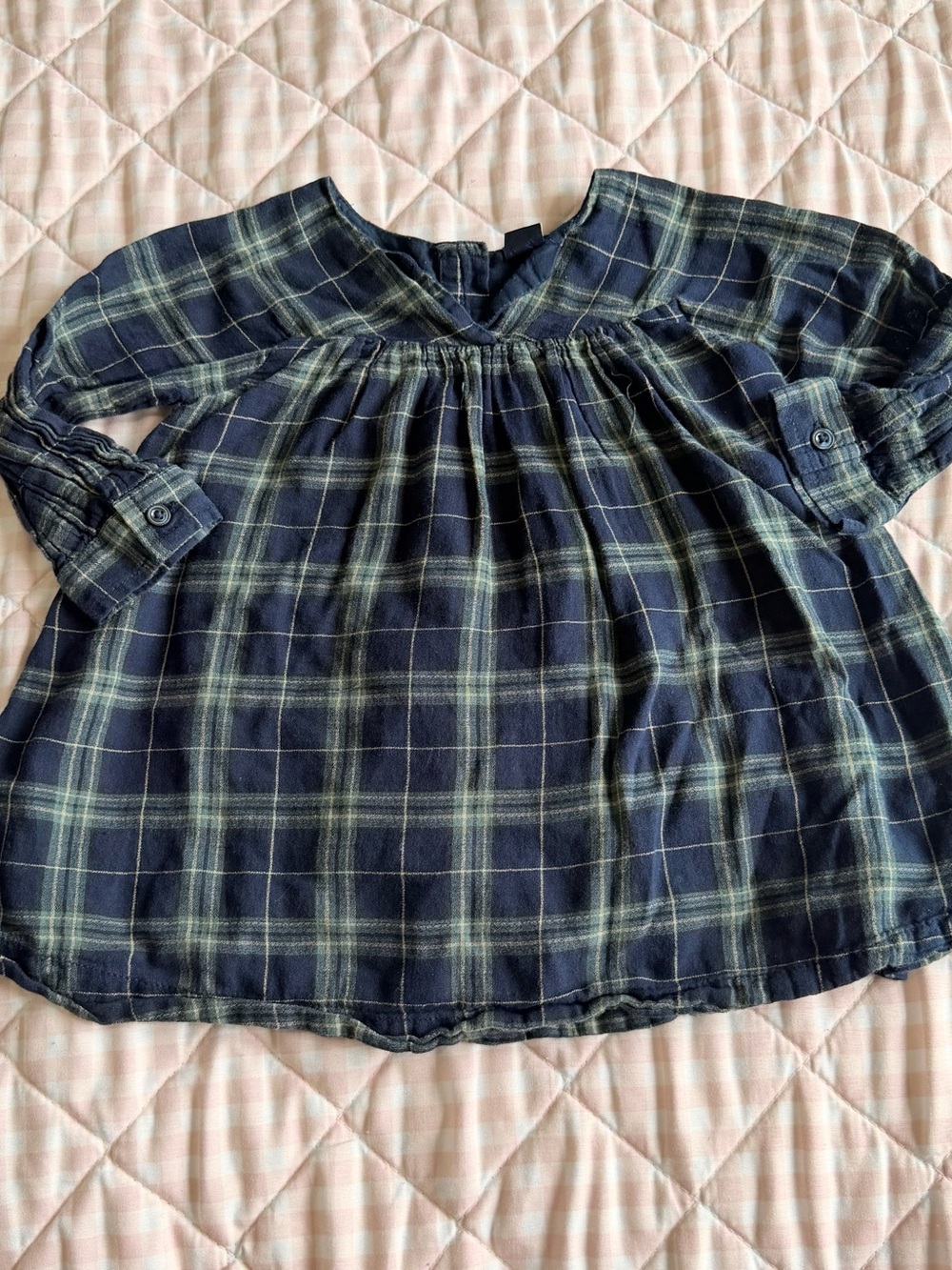 GAP Navy and Green Plaid Girls' Peasant Top